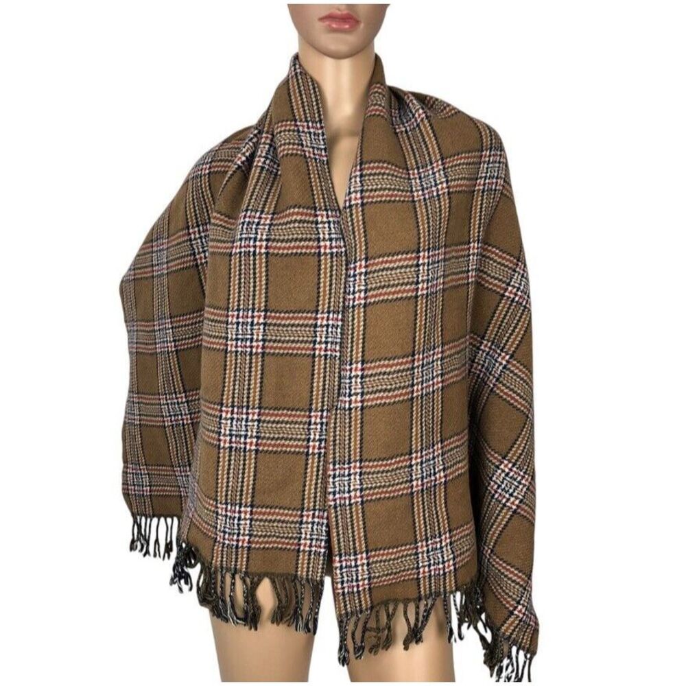 Multicolor Plaid Print Chunky Fringe Scarf Rectangular Oversized Cozy Shawl Wrap